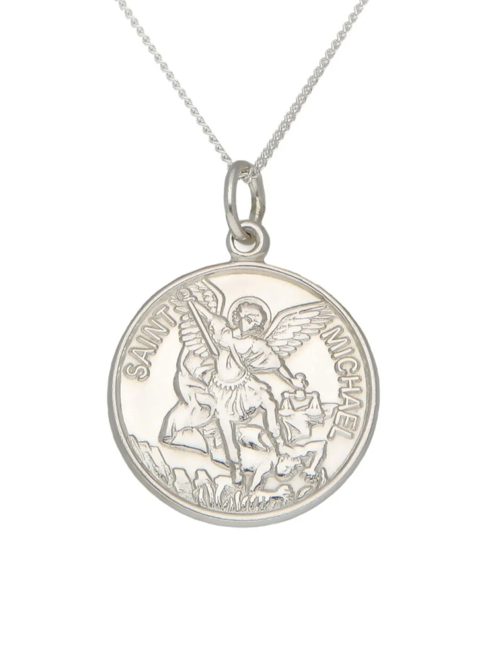 William May Sterling Silver St.michael Pendant & 20" Curb Chain Necklace, view 2