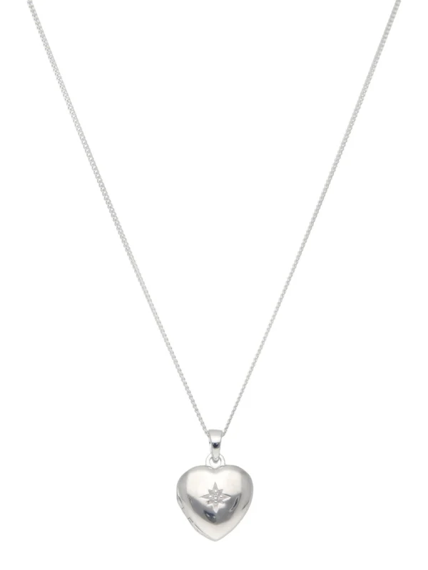 William May Sterling Silver Stone Set Heart Locket & 18" Necklace