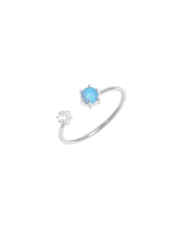 William May Sterling Silver Synthetic Blue Opal & Cubic Zirconia Ring