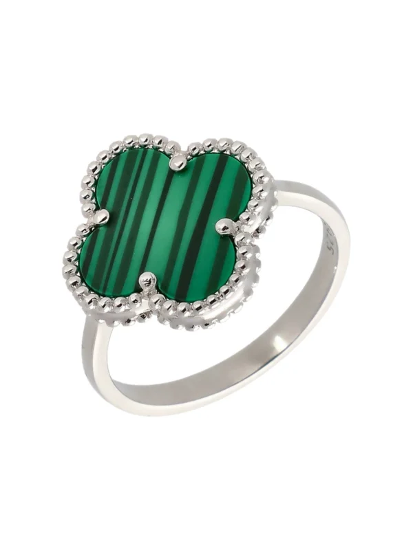 William May Sterling Silver Synthetic Malachite Clover Petal Ring