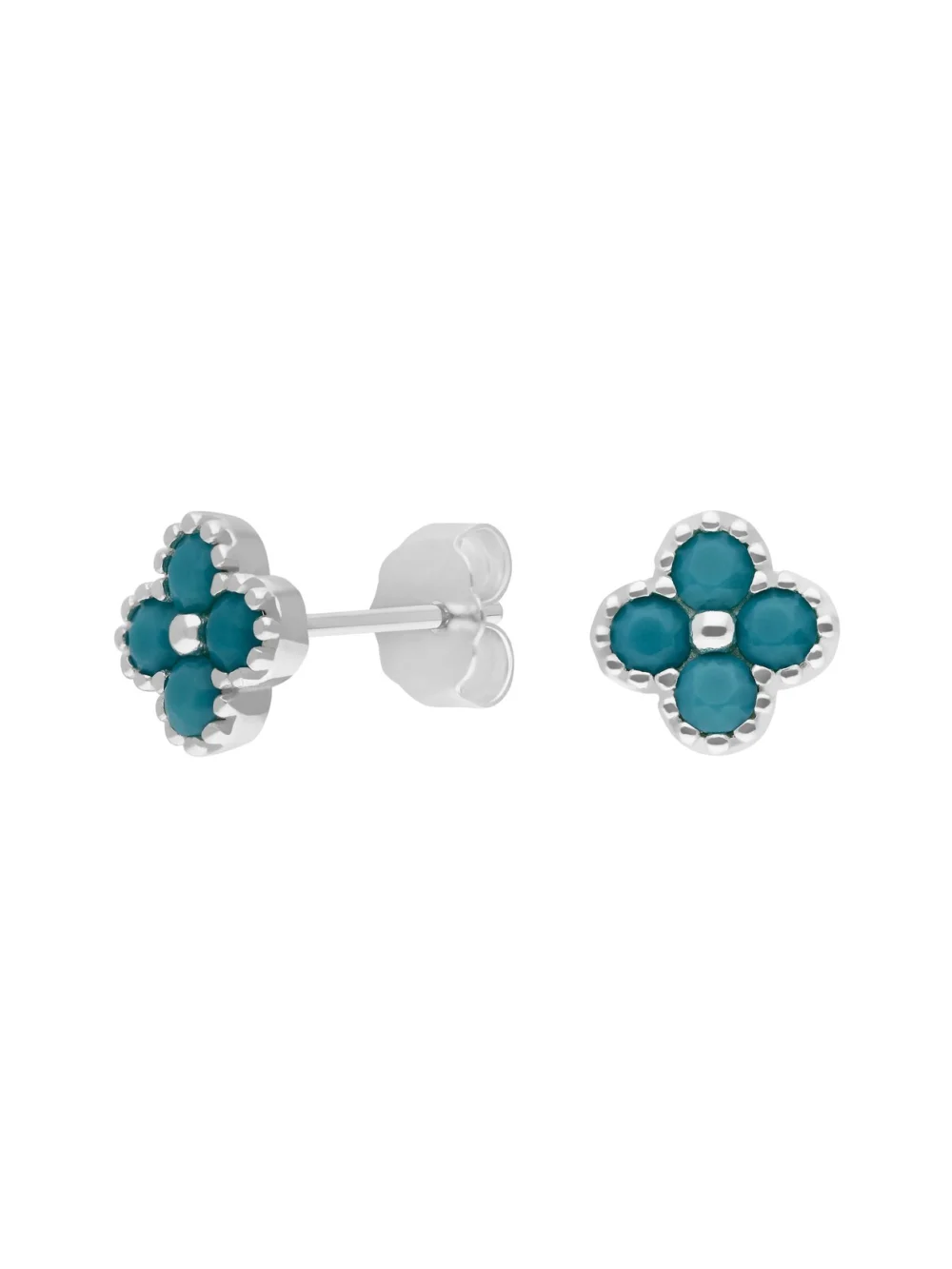 William May Sterling Silver Synthetic Turquoise Clover Petal Earrings