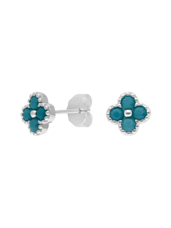 William May Sterling Silver Synthetic Turquoise Clover Petal Earrings