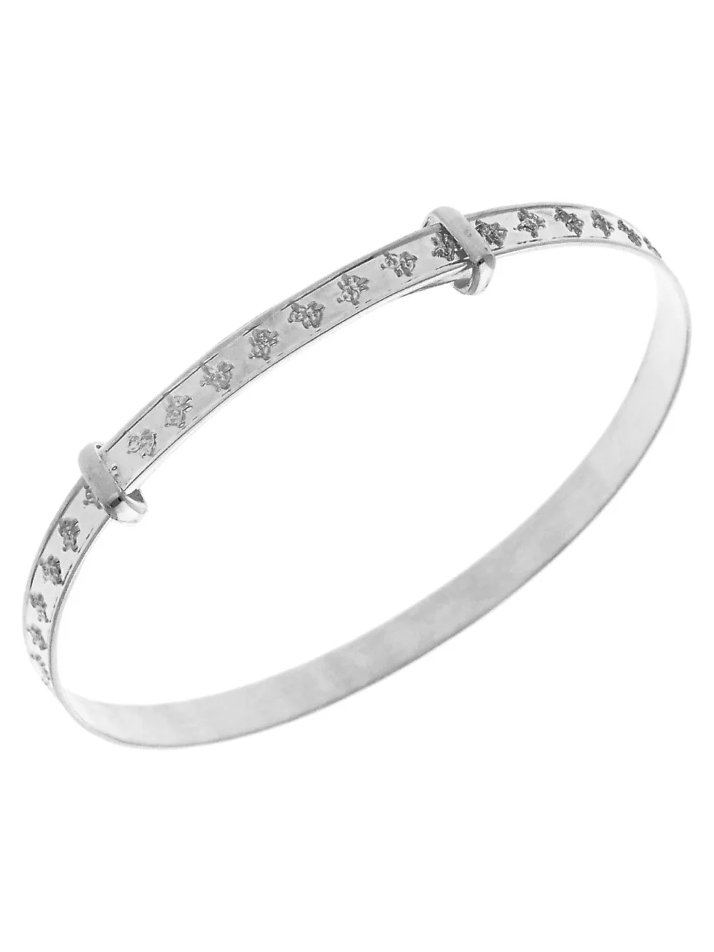 William May Sterling Silver Teddy Bear Patterned Expanding Baby Bangle