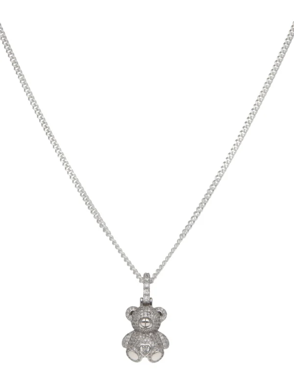 William May Sterling Silver Teddy Bear Pendant & 20" Curb Necklace
