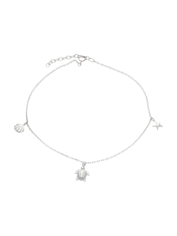 William May Sterling Silver Turtle Starfish & Shell Sealife Anklet