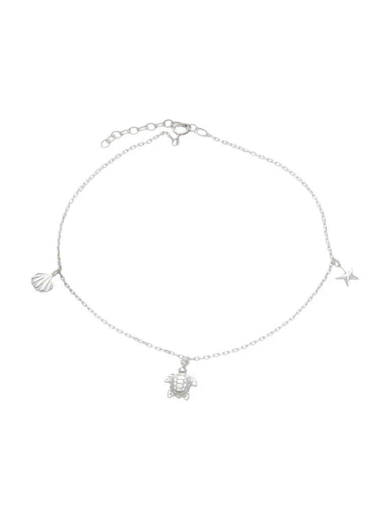 William May Sterling Silver Turtle Starfish & Shell Sealife Anklet