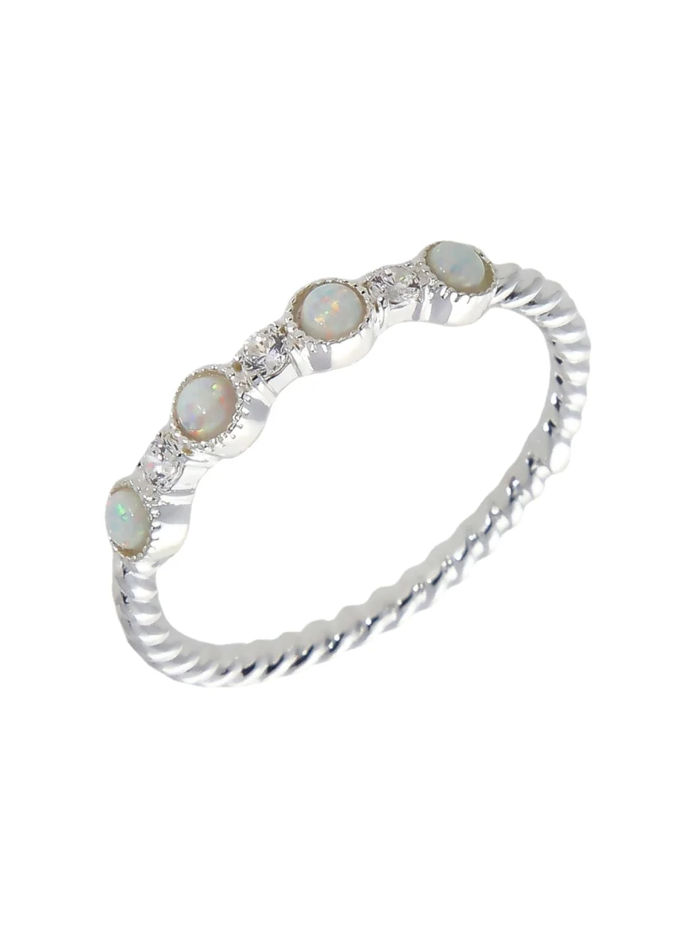 William May Sterling Silver White Synthetic Opal & Cubic Zirconia Ring