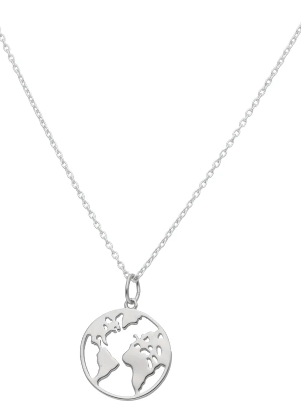 William May Sterling Silver World Map Pendant & 18 Inch Chain Neckace