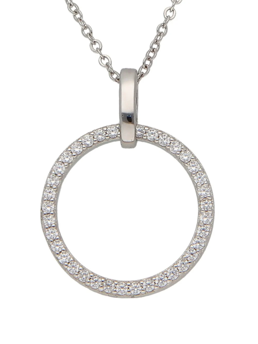 William May Sterlng Silver Cubic Zirconia Circle Adjustable Necklace, view 3
