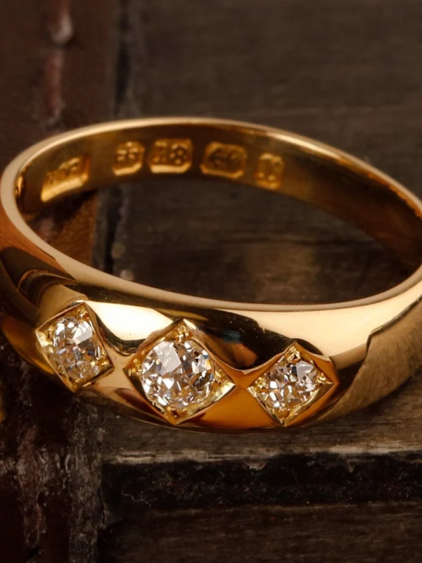 William May Vintage 1891 18ct Gold Diamond Trilogy Band Ring