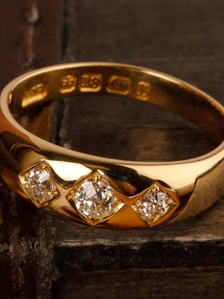 William May Vintage 1891 18ct Gold Diamond Trilogy Band Ring