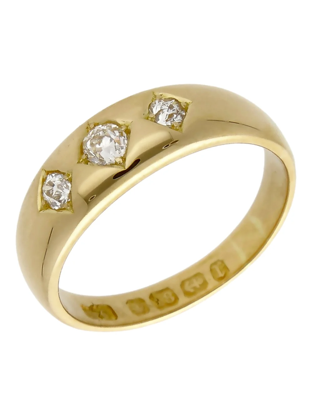 William May Vintage 1891 18ct Gold Diamond Trilogy Band Ring, view 2