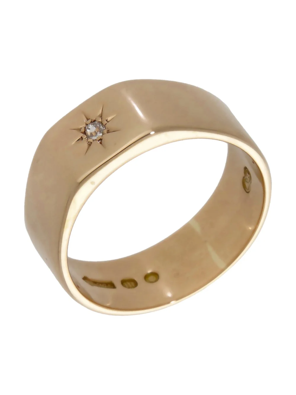 William May Vintage 1927 9ct Gold Diamond Signet Style Band Ring, view 2