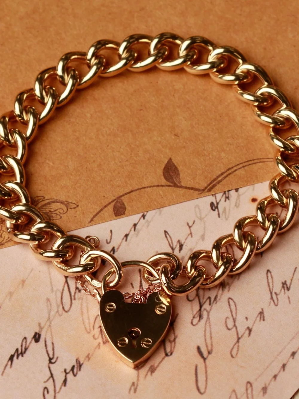 William May Vintage 1965 9ct Gold Curb Link Padlock Bracelet