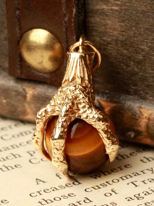 William May Vintage 1965 9ct Gold Tigers Eye Ball & Claw Charm