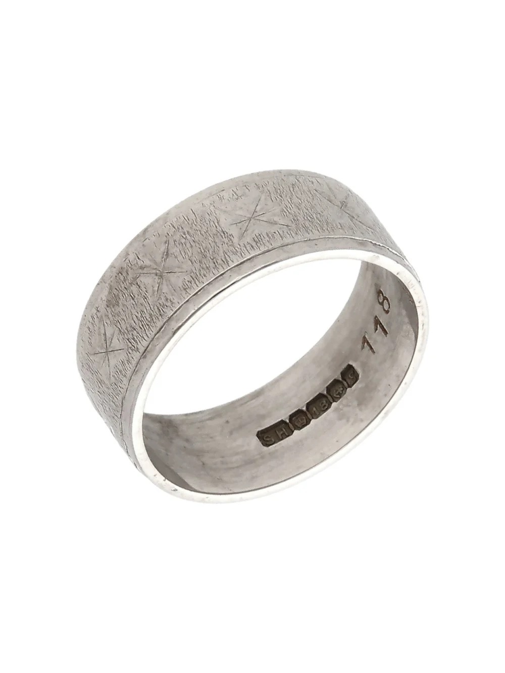William May Vintage 1967 18ct White Gold 7mm Engraved Band Ring, view 2