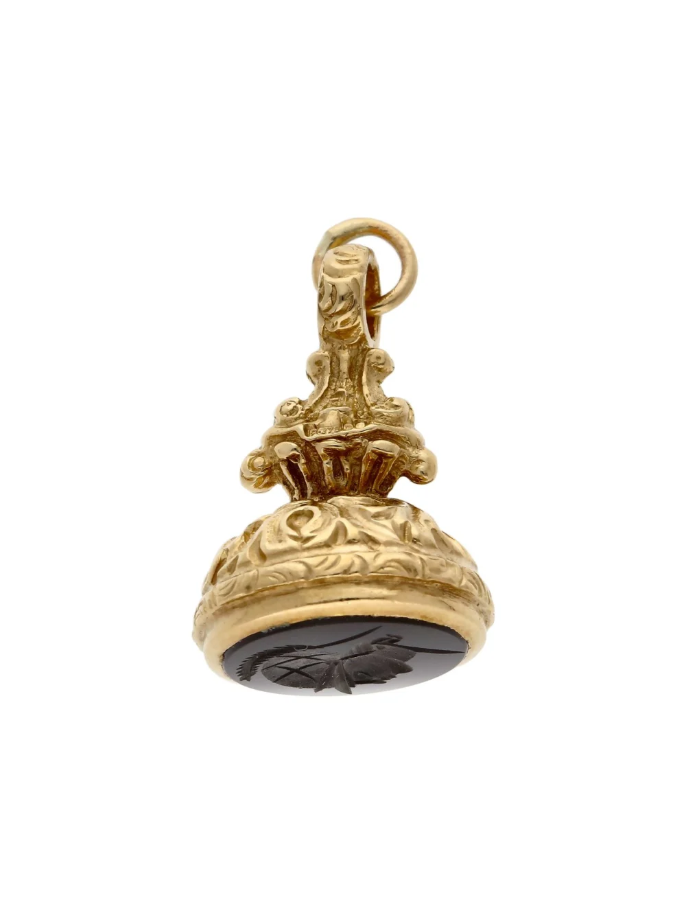 William May Vintage 1967 9ct Yellow Gold Onyx Centurian Fob, view 3