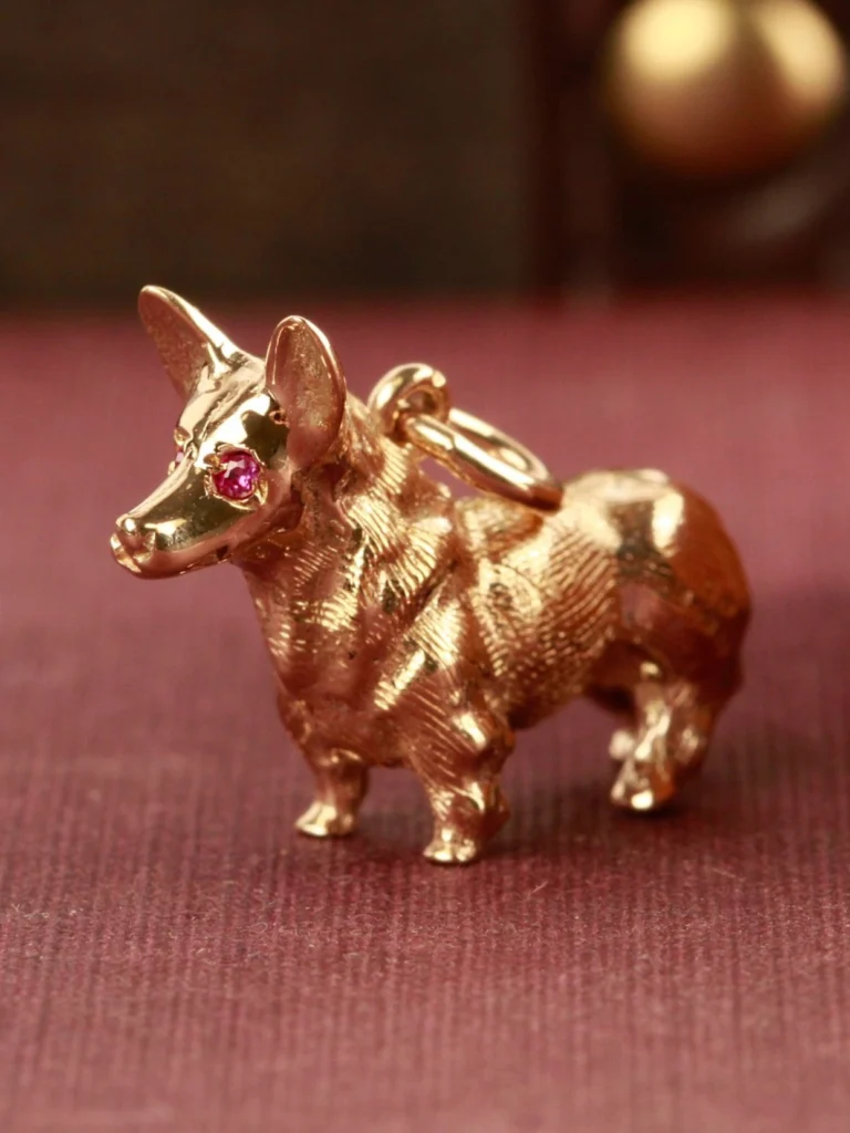 William May Vintage 1967 9ct Yellow Gold Topaz Set Corgi Charm