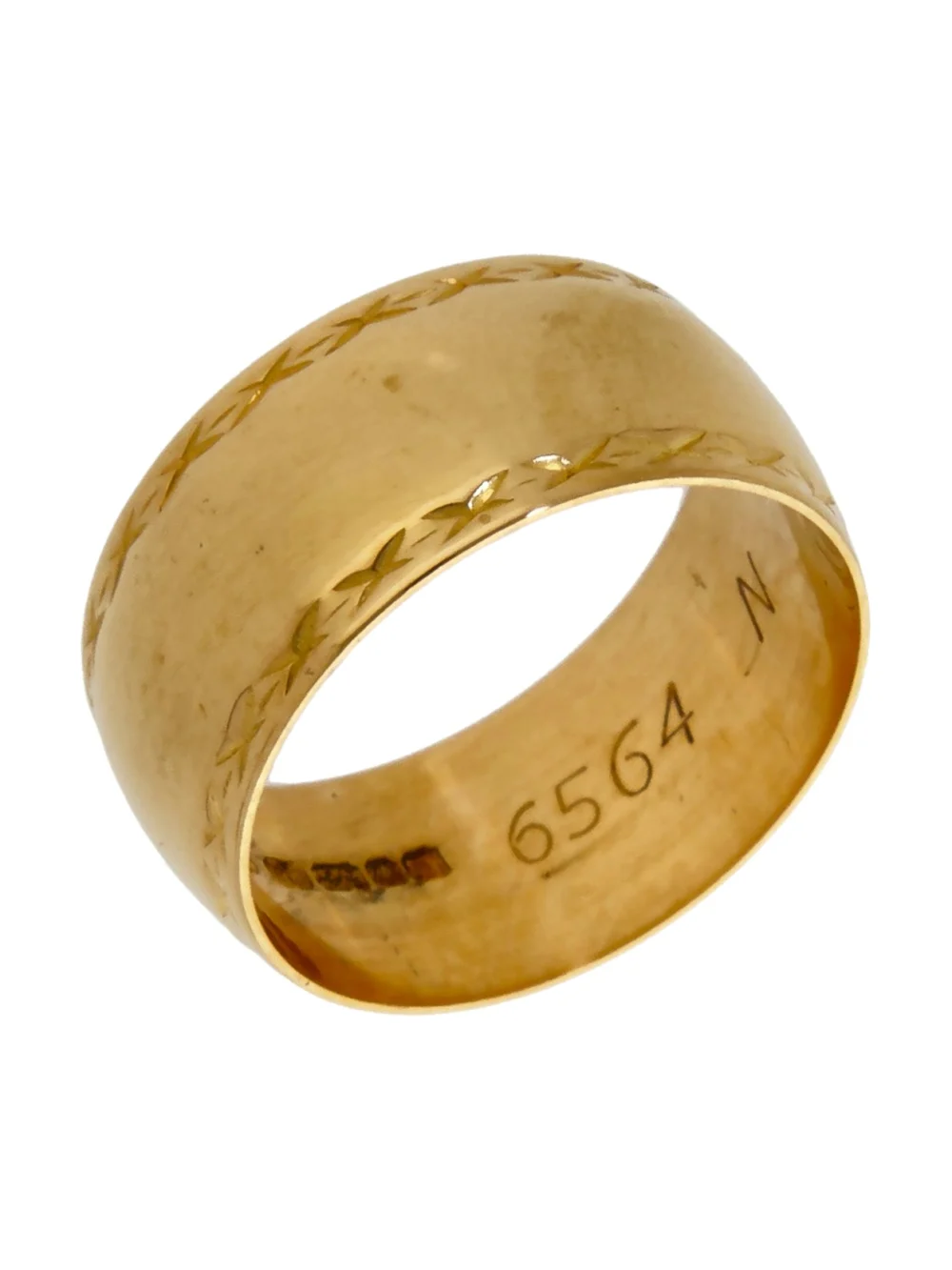 William May Vintage 1968 22ct Gold Patterned Edge 9mm Wedding Ring, view 2
