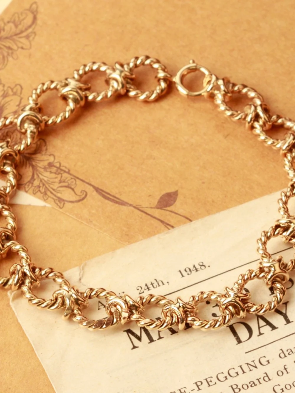 William May Vintage 1968 9ct Gold 7.5" Rope Circle Link Bracelet