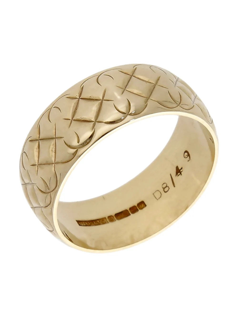 William May Vintage 1969 9ct Gold Engraved 7mm Wedding Ring, view 2
