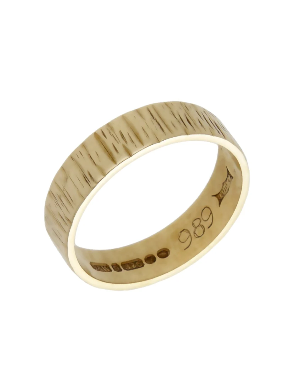 William May Vintage 1970 9ct Yellow Gold Barked 4mm Wedding Ring, view 2