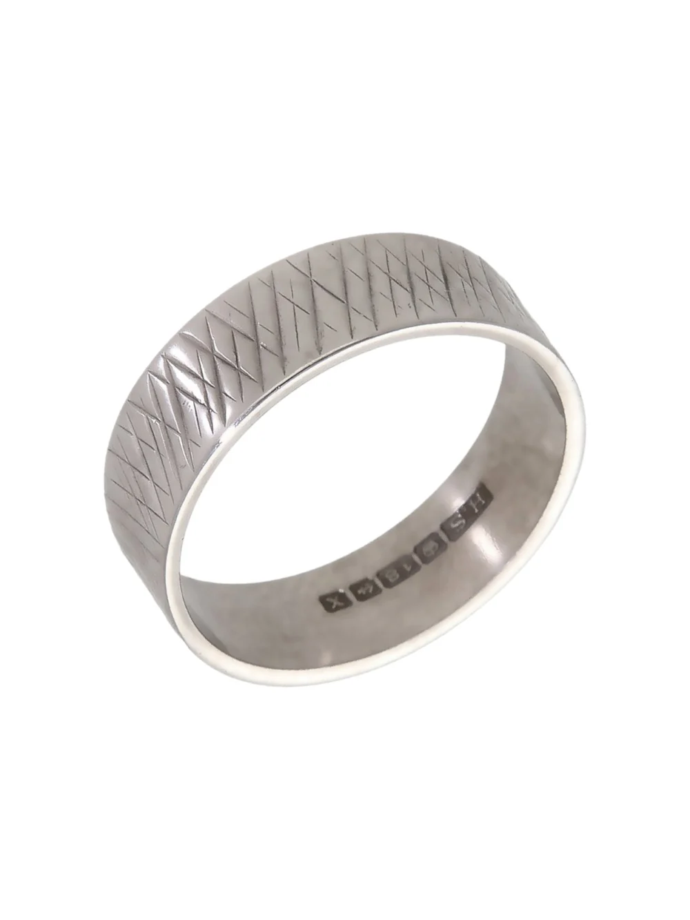 William May Vintage 1972 18ct White Gold Patterned Wedding Ring, view 2