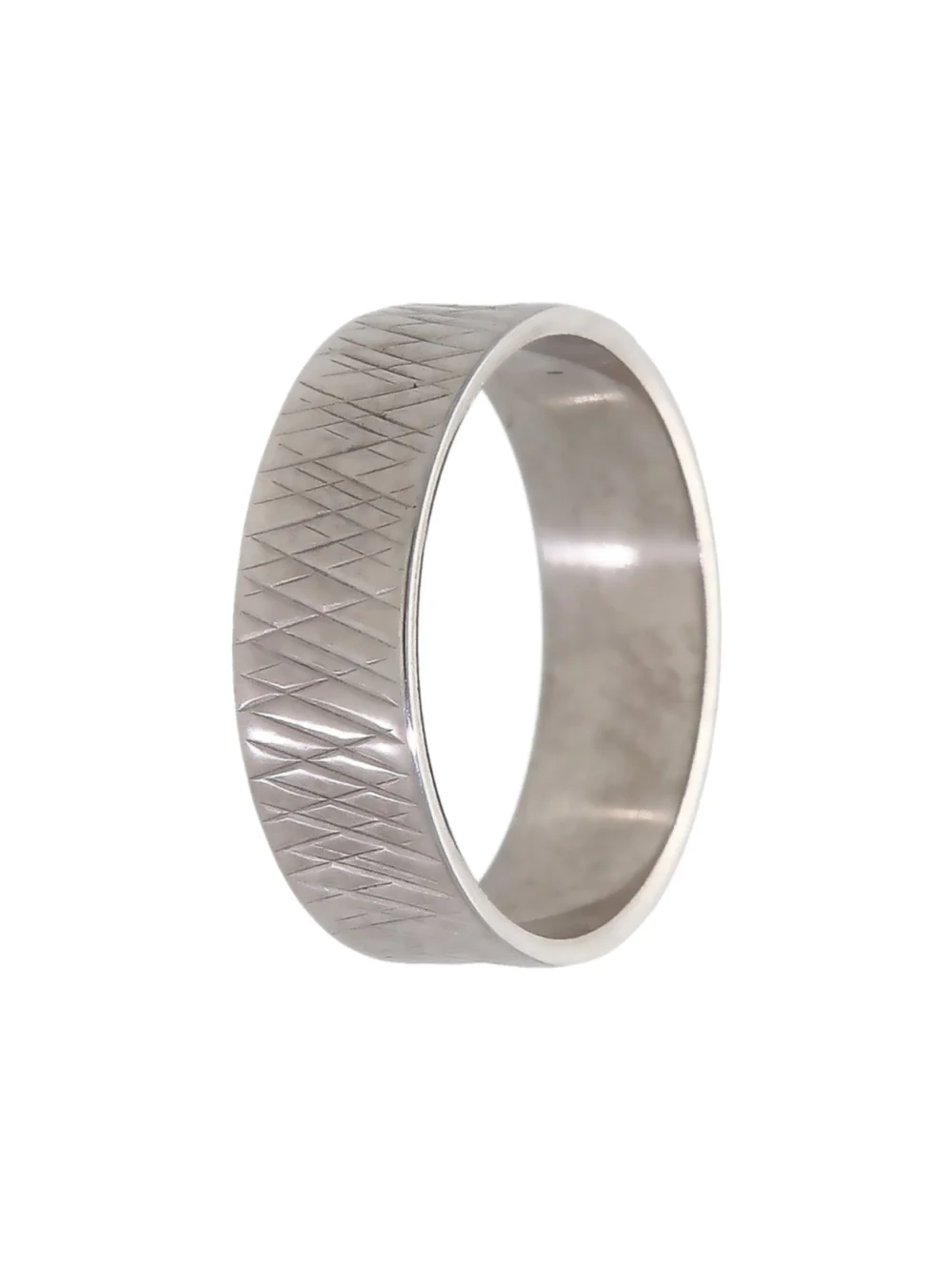 William May Vintage 1972 18ct White Gold Patterned Wedding Ring, view 3