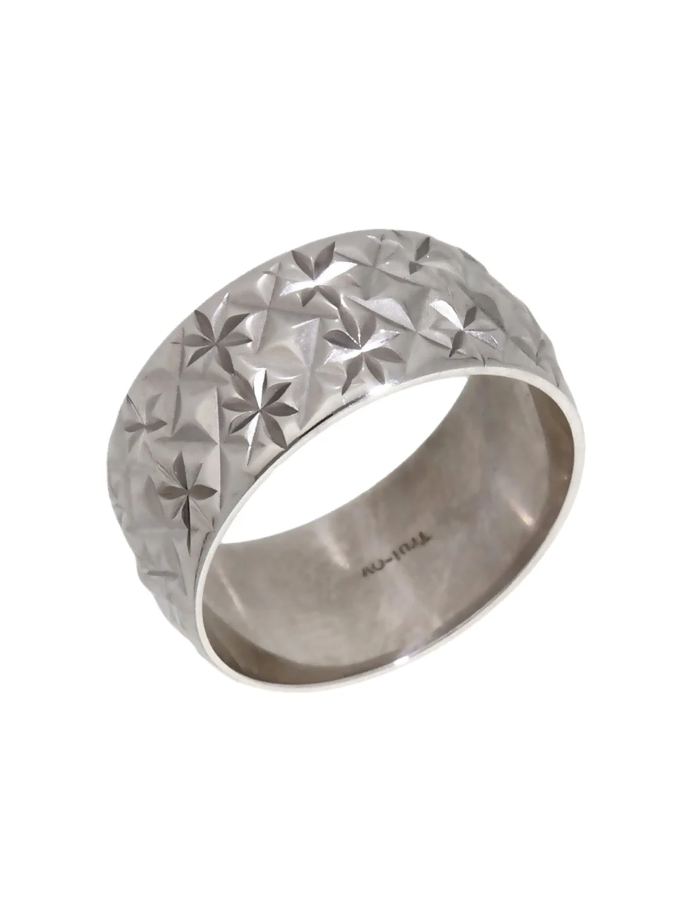 William May Vintage 1972 9ct White Gold Engraved 9mm Wedding Ring, view 2