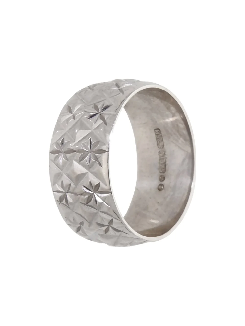 William May Vintage 1972 9ct White Gold Engraved 9mm Wedding Ring, view 3