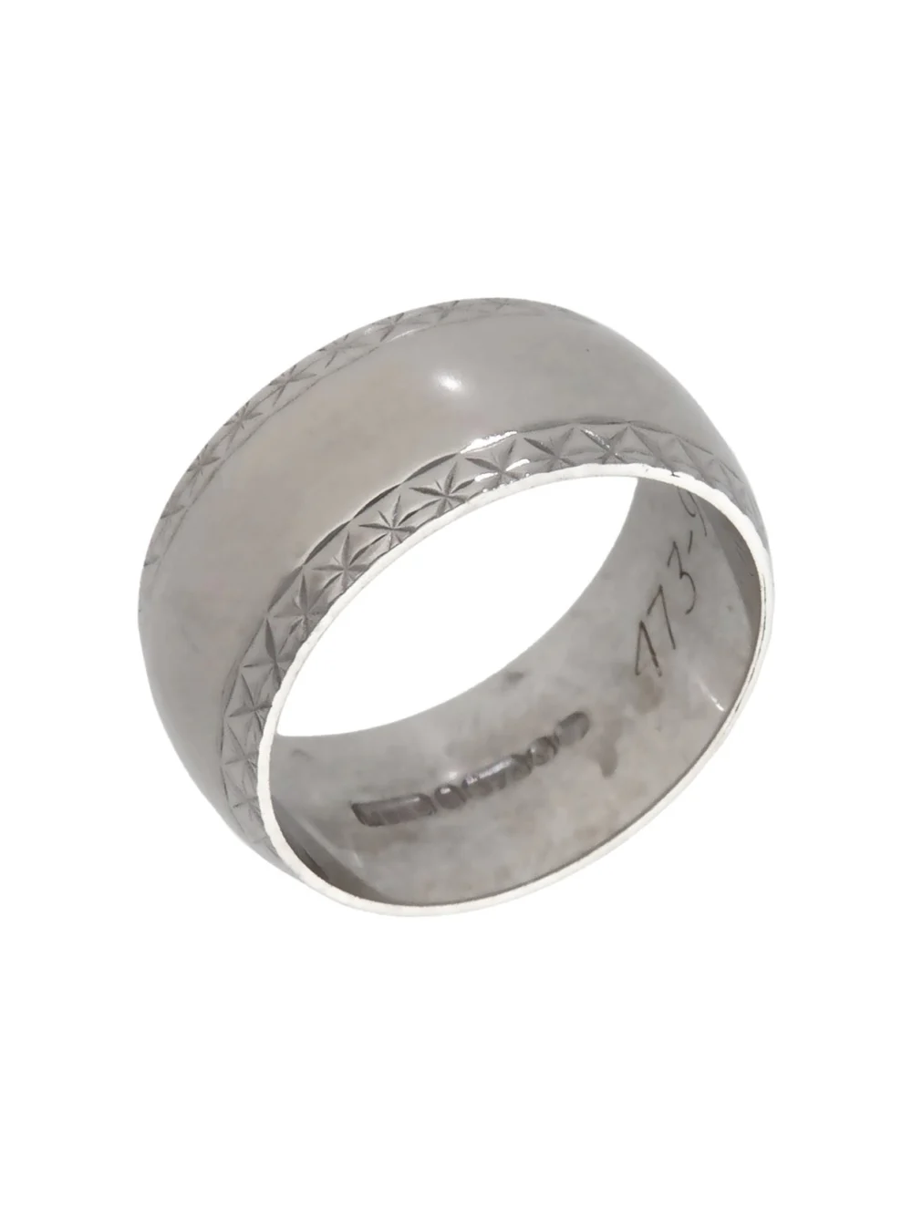 William May Vintage 1973 9ct White Gold Edged 8mm Wedding Ring, view 2