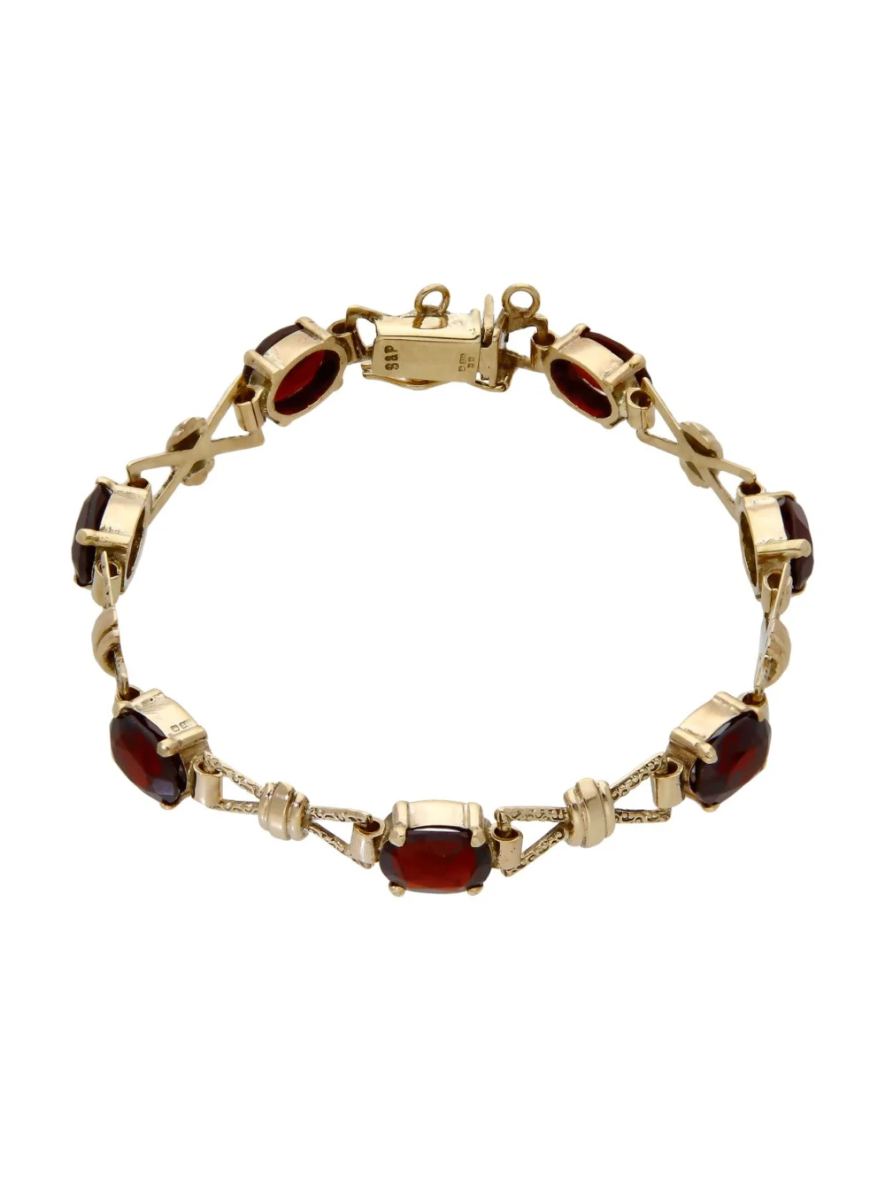 William May Vintage 1975 9ct Gold Garnet Bow Link Bracelet, view 2