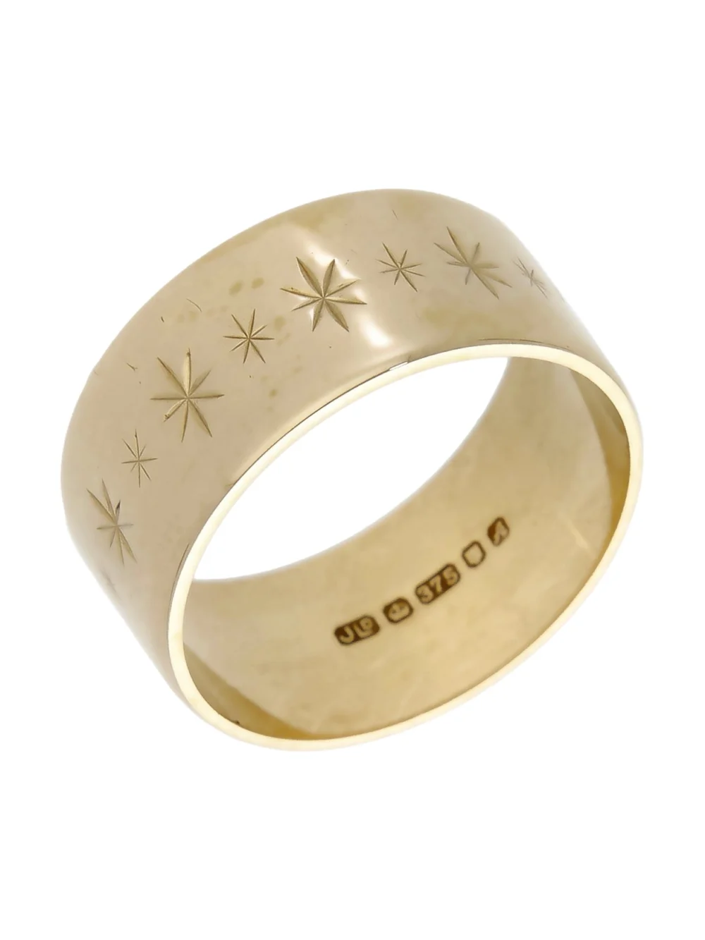 William May Vintage 1975 9ct Gold Star Engraved 10mm Wedding Ring, view 2