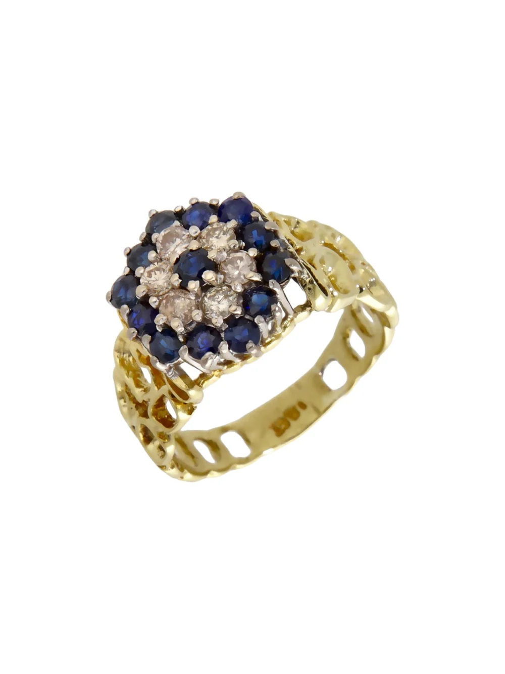 William May Vintage 1977 18ct Gold Sapphire & Diamond Cluster Ring, view 2
