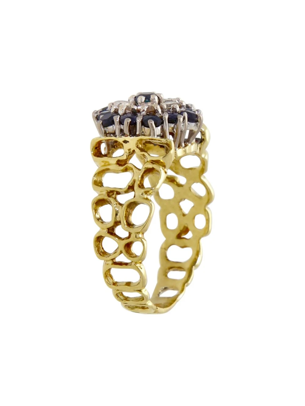 William May Vintage 1977 18ct Gold Sapphire & Diamond Cluster Ring, view 3