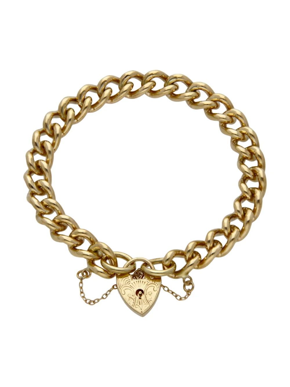 William May Vintage 1977 9ct Gold Curb Link Padlock Bracelet, view 2