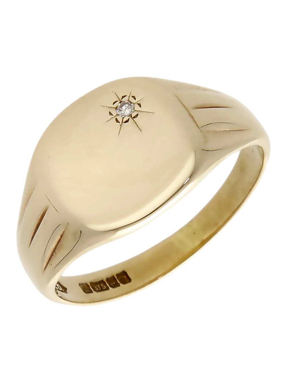 William May Vintage 1978 9ct Yellow Gold Diamond Set Signet Ring, view 2