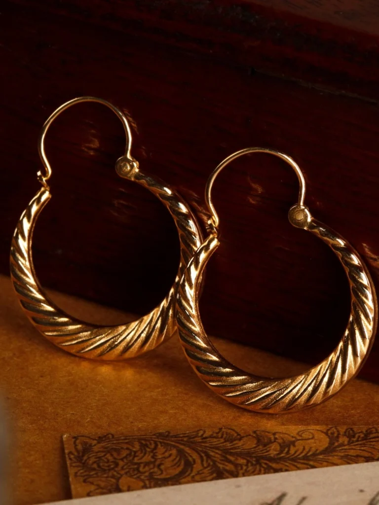 William May Vintage 1984 9ct Yellow Gold Wave Creole Earrings