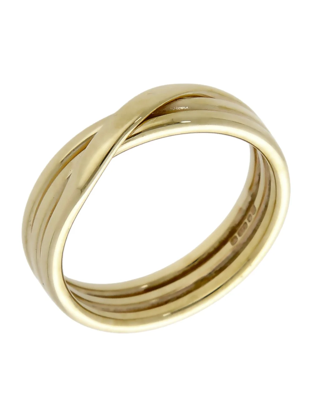 William May Vintage 1985 9ct Yellow Gold 3 Row Crossover Band Ring, view 2