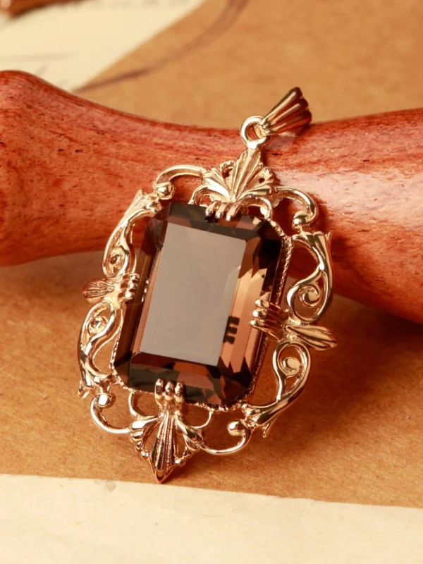 William May Vintage 1987 9ct Filigree Edged Smokey Quartz Pendant