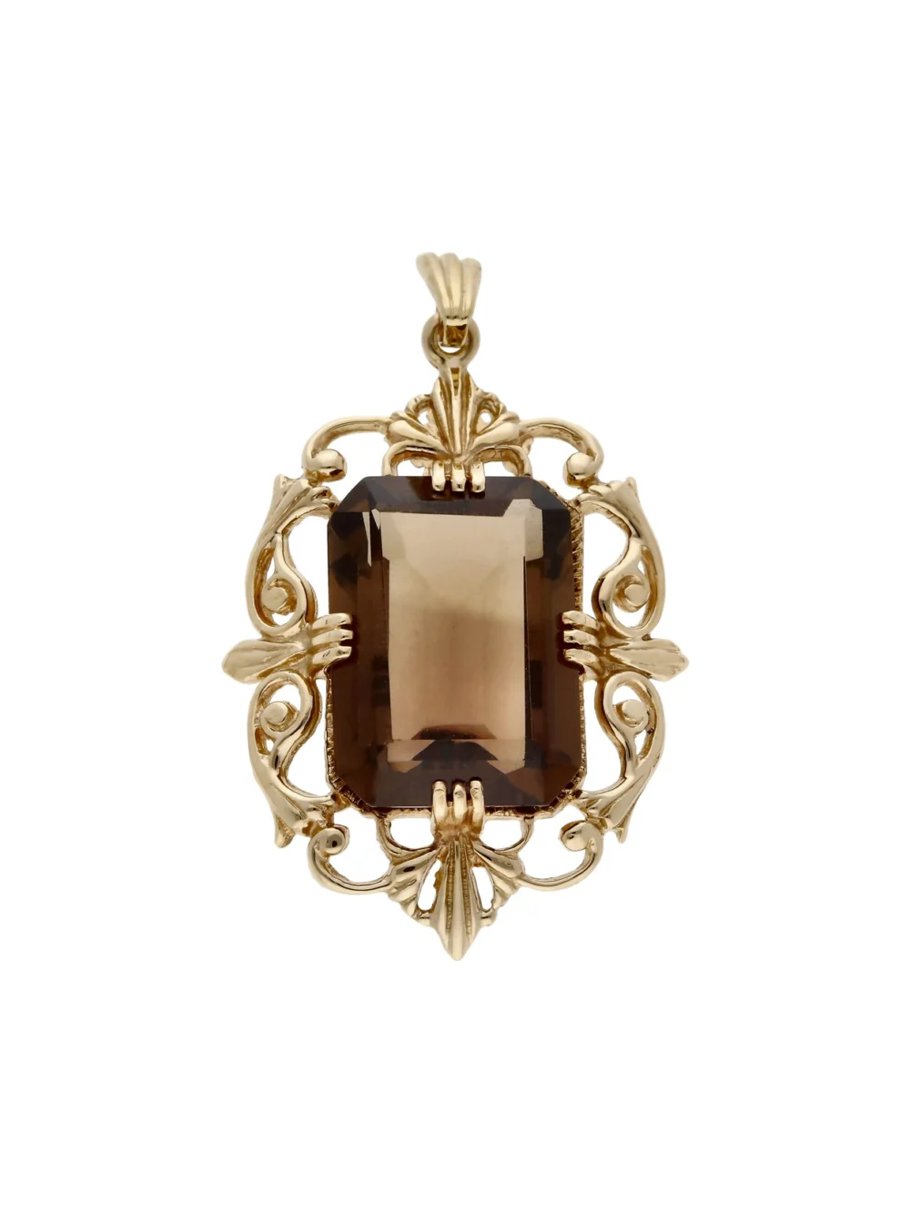 William May Vintage 1987 9ct Filigree Edged Smokey Quartz Pendant, view 2
