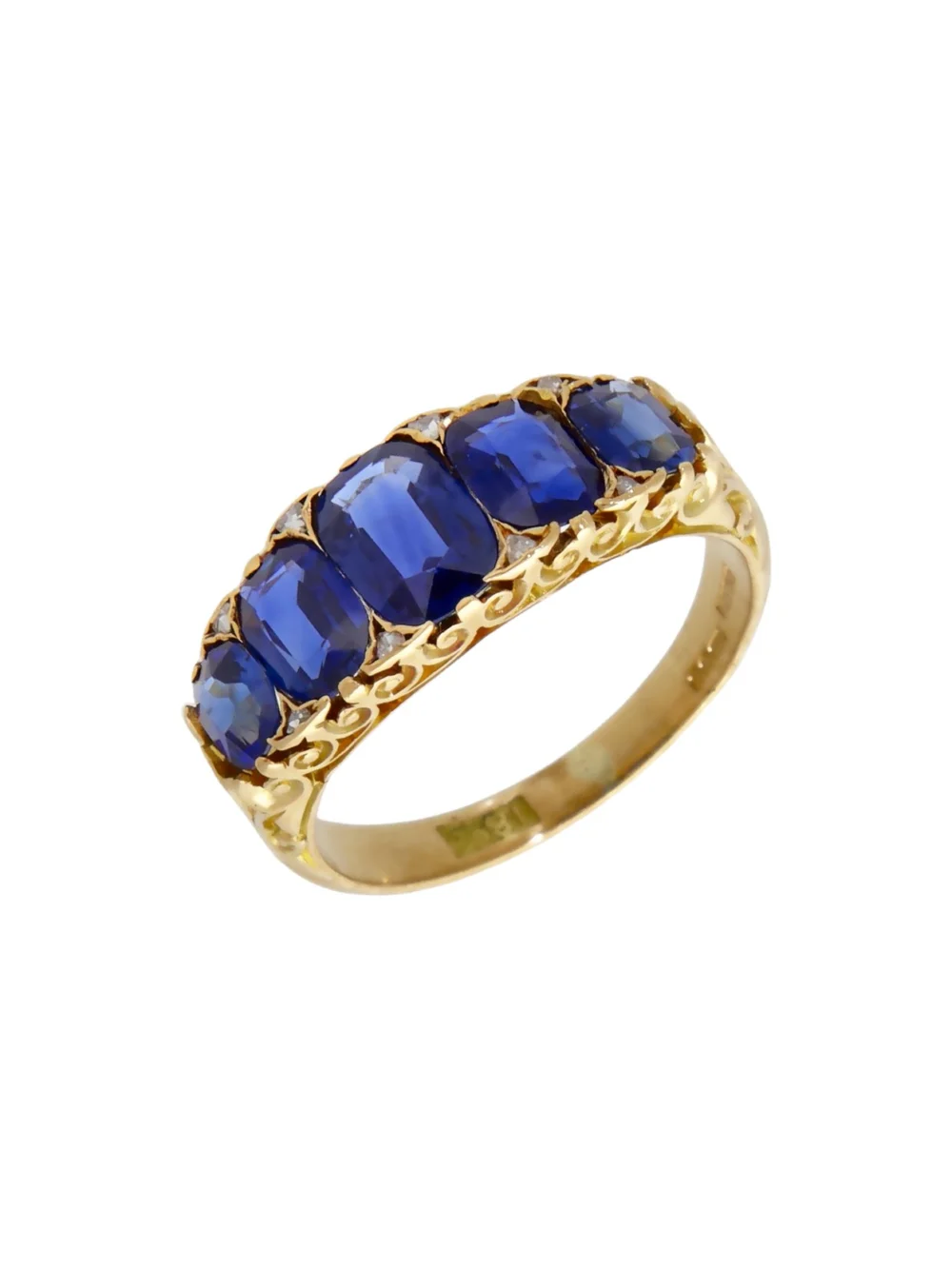 William May Vintage Style 18ct Gold 5 Stone Sapphire Dress Ring, view 2