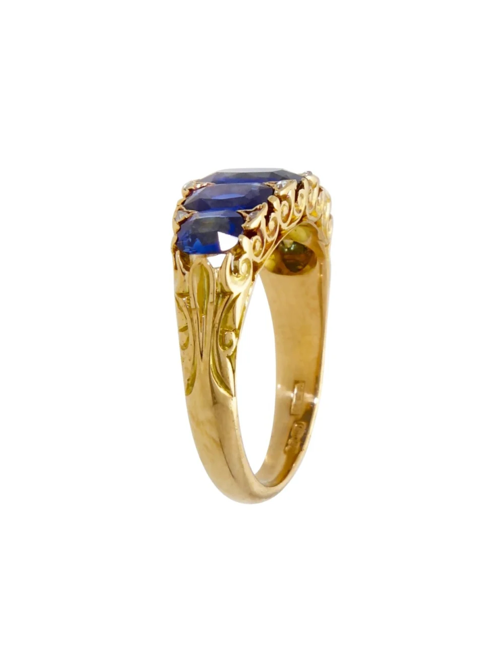 William May Vintage Style 18ct Gold 5 Stone Sapphire Dress Ring, view 3