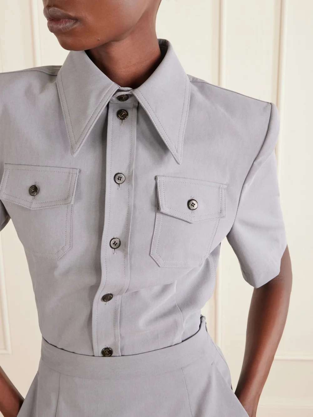 Close-up detail of the Willy Chavarria Chavela Cotton Shirt