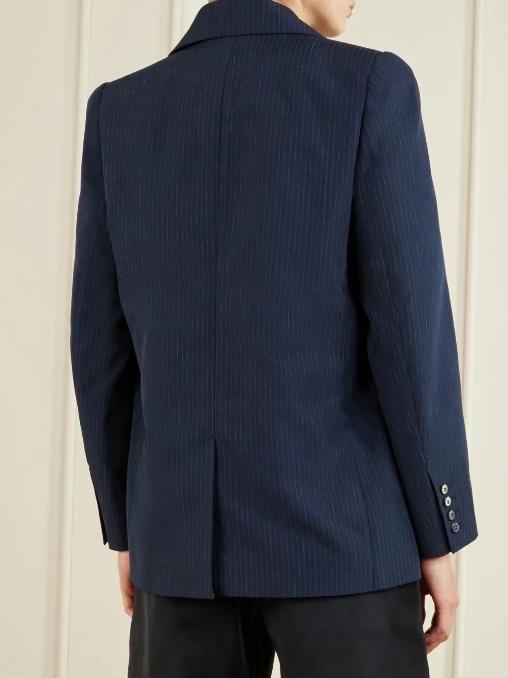 Back view of the Willy Chavarria Chuco Pinstriped Woven Blazer