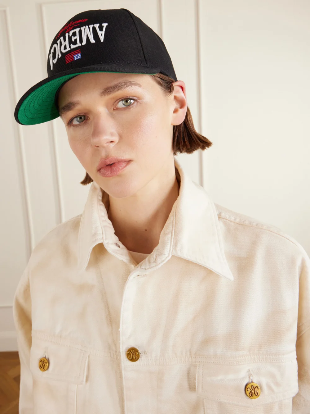 Willy Chavarria Community Center Embroidered Cotton Cap, styled view