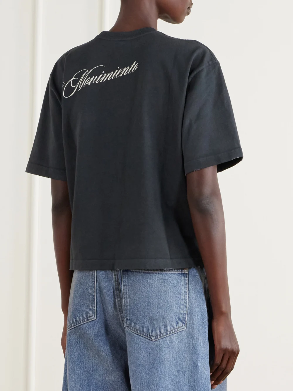 Back view of the Willy Chavarria El Movimento Brava Distressed Printed Cotton-jersey T-shirt