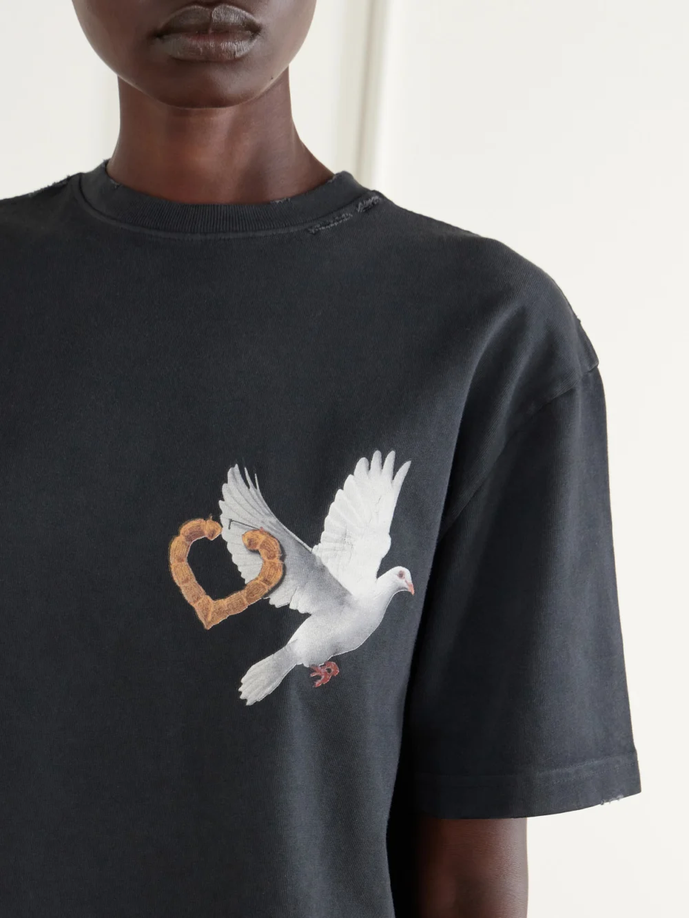 Close-up detail of the Willy Chavarria El Movimento Brava Distressed Printed Cotton-jersey T-shirt