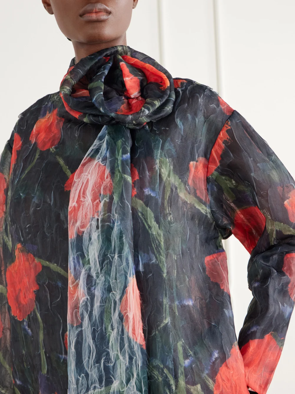 Close-up detail of the Willy Chavarria Floral-printed Stretch-organza Mini Dress