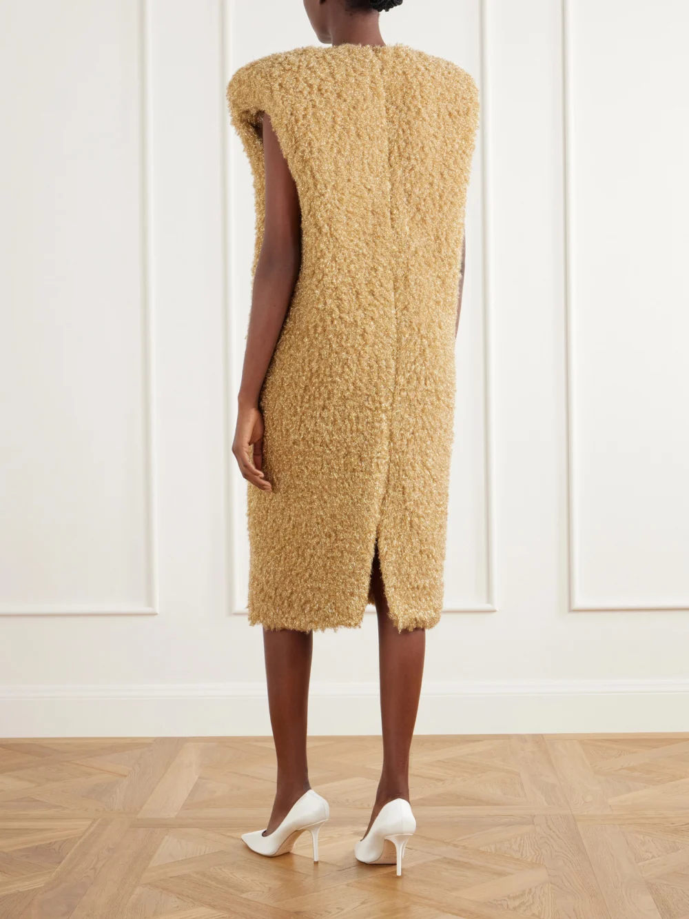 Back view of the Willy Chavarria High-pile Bouclé Midi Dress